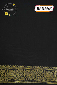 IMC5116 Jet Black Georgette Viscose saree with horizontal gold zari stripes.