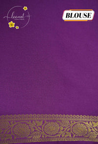 IMC5117 Rich Plum Georgette Viscose saree with horizontal gold zari stripes.