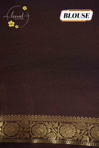 IMC5119 Chocolate Brown Georgette Viscose saree with horizontal gold zari stripes.