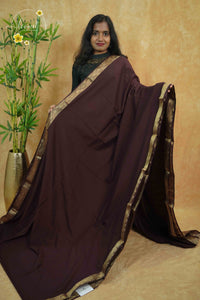 IMC5119 Chocolate Brown Georgette Viscose saree with horizontal gold zari stripes.