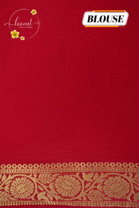 IMC5120 Red Georgette Viscose saree with horizontal gold zari stripes.