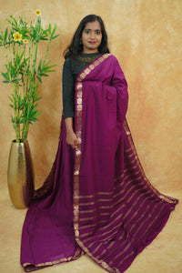IMC7111 Deep Magenta Georgette viscose saree with annapakshi motif and Gold Zari stripes