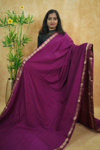 IMC7111 Deep Magenta Georgette viscose saree with annapakshi motif and Gold Zari stripes