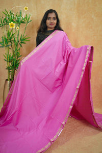 IMC7113 Candy Pink Georgette viscose saree with annapakshi motif and Gold Zari stripes.
