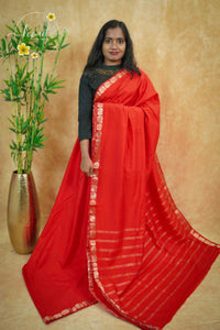 IMC7116 Red Georgette viscose saree with annapakshi motif and Gold Zari stripes.