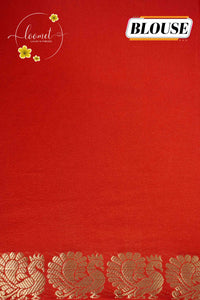 IMC7116 Red Georgette viscose saree with annapakshi motif and Gold Zari stripes.