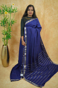 IMC7118 Royal Blue Georgette viscose saree with annapakshi motif and Gold Zari stripes.