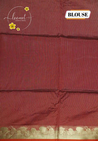 IS5514Jet Black and Maroon-Red Semi Chanderi Silk with fine horizontal and heart-shaped buttas