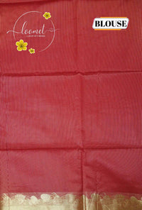 IS5515 Coral Red Semi Chanderi Silk with fine horizontal and heart-shaped buttas