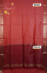 IS5515 Coral Red Semi Chanderi Silk with fine horizontal and heart-shaped buttas