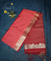 IS5515 Coral Red Semi Chanderi Silk with fine horizontal and heart-shaped buttas