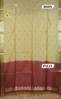 IS5516 Cream and Rust-Red Semi Chanderi Silk with fine horizontal and heart-shaped buttas