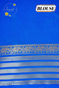 IS6111 Plum and Royal Blue Georgette Viscose saree with floral gold zari border.
