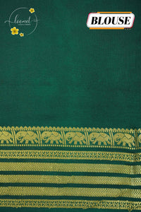 IS6112 Red and Bottle Green Georgette Viscose saree with floral gold zari border.