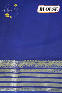 IS6113 Seafoam Blue and Navy-Blue Georgette Viscose sareewith floral gold zari border.