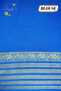 IS6114 Purple and Cerulean Blue Georgette Viscose saree with floral gold zari border.