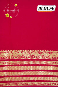 IS6115 Bottle Green and Rani Pink Georgette Viscose saree with floral gold zari border.