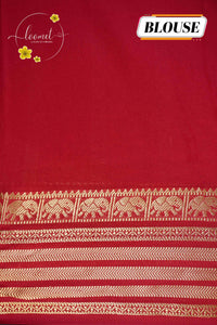 IS6116 Electric Blue and Crimson Red Georgette Viscose saree with floral gold zari border.
