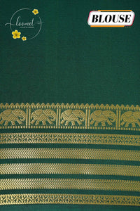 IS6118 Lime Green and Bottle Green Georgette Viscose saree with floral gold zari border.