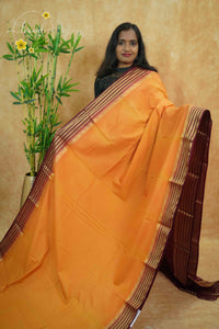 IS6119 Mango Gold and Deep Maroon Georgette Viscose saree with floral gold zari border.