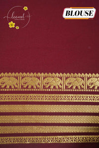 IS6119 Mango Gold and Deep Maroon Georgette Viscose saree with floral gold zari border.