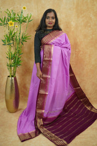 IS6120 Lavender and Deep Wine Georgette Viscose saree with floral gold zari border.