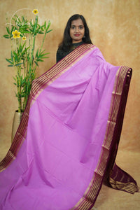 IS6120 Lavender and Deep Wine Georgette Viscose saree with floral gold zari border.