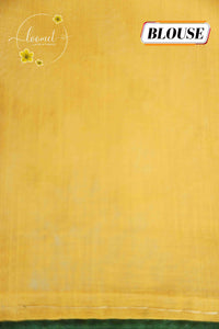 ISS2431 Sage Green & Mustard Yellow Linen Cotton saree with Multi-Directional Stripe Pattern.