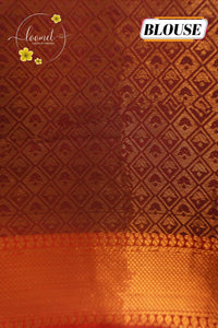 ISS4341 Deep Emerald Green & Copper-Rust Semi Soft silk saree featuring a Grid-Check Pattern.