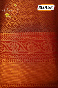 ISS4342 Blue & Copper-Rust semi soft silk saree with grid-check pattern.