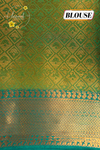 ISS4345 Primrose Yellow & Seaweed Green Semi Soft silk saree featuring a Grid-Check Pattern.