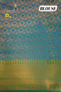 ISS4346 Mazarine Blue, Turquoise & Rich Gold Semi Soft silk saree featuring a Grid-Check Pattern.