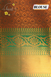 ISS4347 Tangerine Orange & Bottle Green Semi Soft silk saree featuring a Grid-Check Pattern.