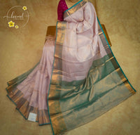 ISS4348 Blush Pink & Muted Sage Green Semi Soft silk saree featuring a Grid-Check Pattern.