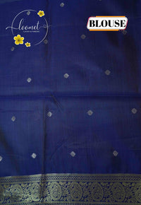 ISS8316 Off-White and royal indigo blue Banarasi Semi Cotton saree with floral motifs.
