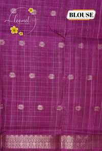 ISS8332 White and Light-to-Dark Green Semi Organza Silk with small zari buttas and checkered pattern.