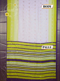 ISS8333 White and Yellow-to-Lime Semi Organza Silk with small zari buttas and checkered pattern.