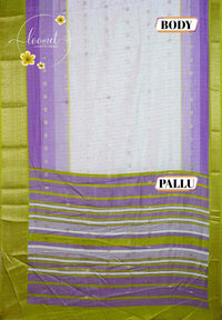 ISS8334 White and Lilac-to-Purple Semi Organza Silk with small zari buttas and checkered pattern.