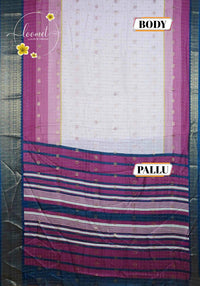 ISS8335 White and Pink-to-Magenta Semi Organza Silk with small zari buttas and checkered pattern.