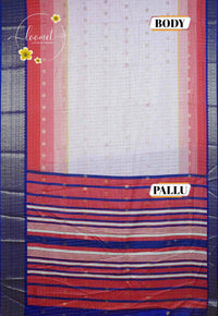 ISS8336 White and Pink-to-Red Semi Organza Silk with small zari buttas and checkered pattern.