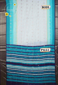 ISS8337 White and Aqua-to-Teal Semi Organza Silk with small zari buttas and checkered pattern.