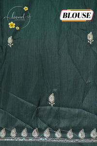 IWS4113 Sage Green Tissue Organza saree with silver sequin buttas shaped like small leaves.