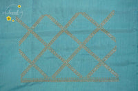 IWS4331 Sky Blue semi tussar silk saree with a silver checked zari border.
