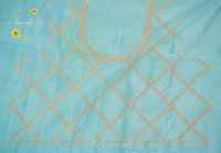 IWS4331 Sky Blue semi tussar silk saree with a silver checked zari border.