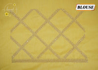 IWS4332 Lemon yellow Semi Tussar Silk saree with a silver checked zari border.