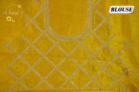 IWS4333 Chrome Yellow semi tussar silk saree with a silver checkered zari border.