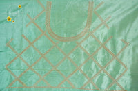 IWS4334 Seafoam green semi tussar silk saree with a silver checkered zari border.