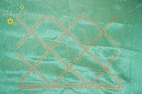 IWS4334 Seafoam green semi tussar silk saree with a silver checkered zari border.