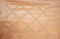IWS4335 Peach semi tussar silk saree with a silver checked zari border.