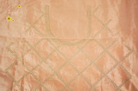 IWS4335 Peach semi tussar silk saree with a silver checked zari border.